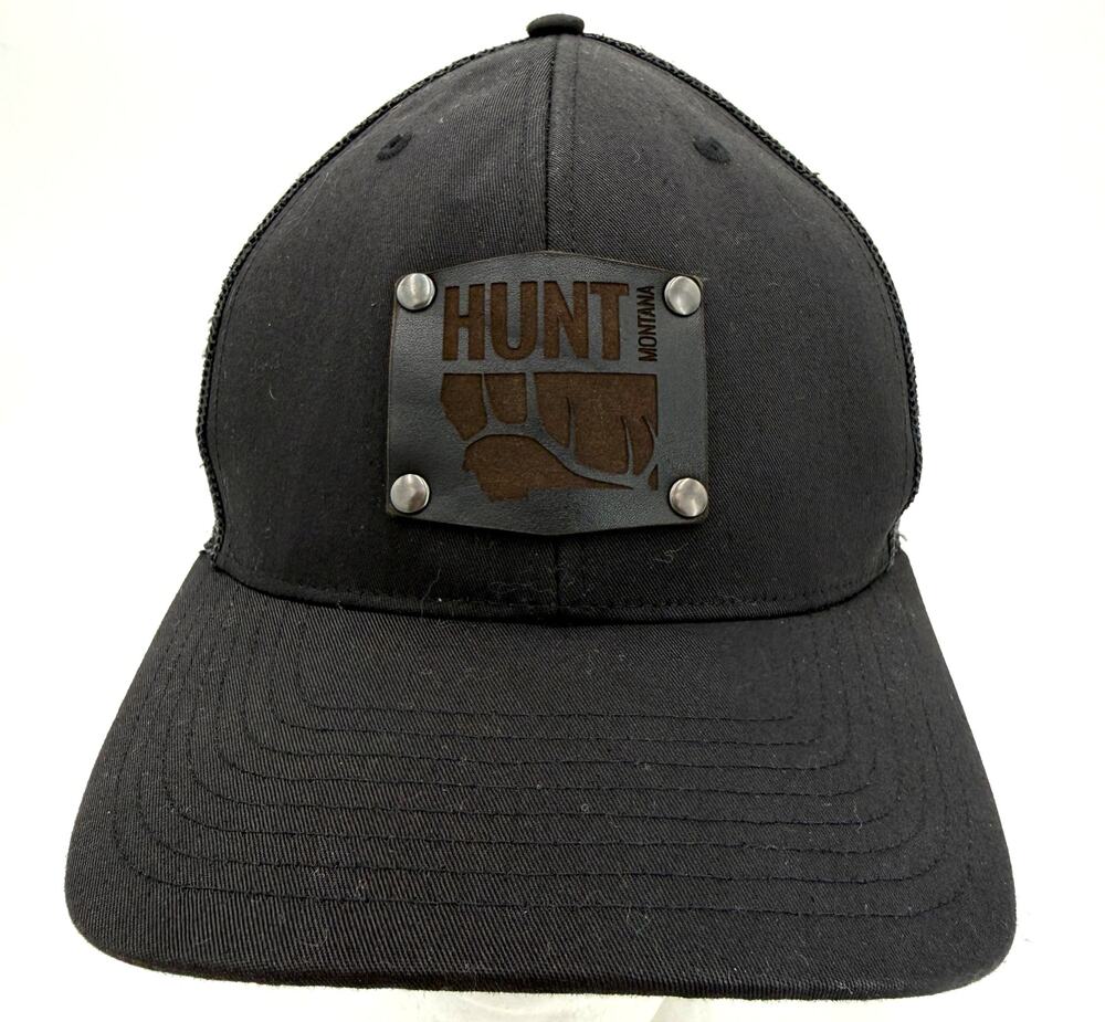 Hunt Montana Black Leather Elk Patch Mesh Baseball Hat